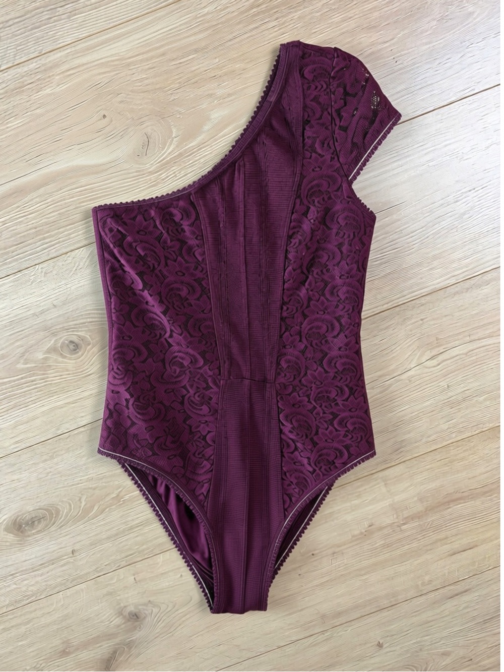 Urban Outfitters One Shoulder Lace Plum Bodysuit Small